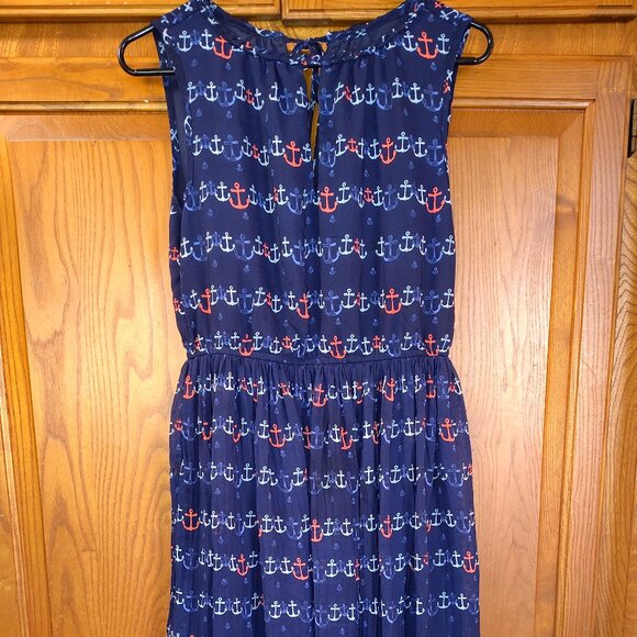 Maison Jules Dresses & Skirts - Maison Jules Blue & Red Anchor Midi Dress Womens M Keyhole Tieback